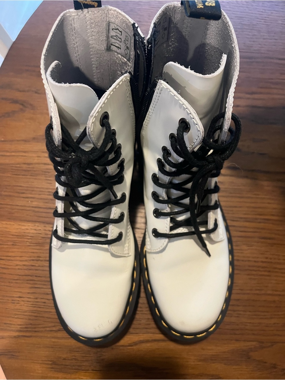 Dr. Martens platform White Lace-Up Combat Boots with Black Laces